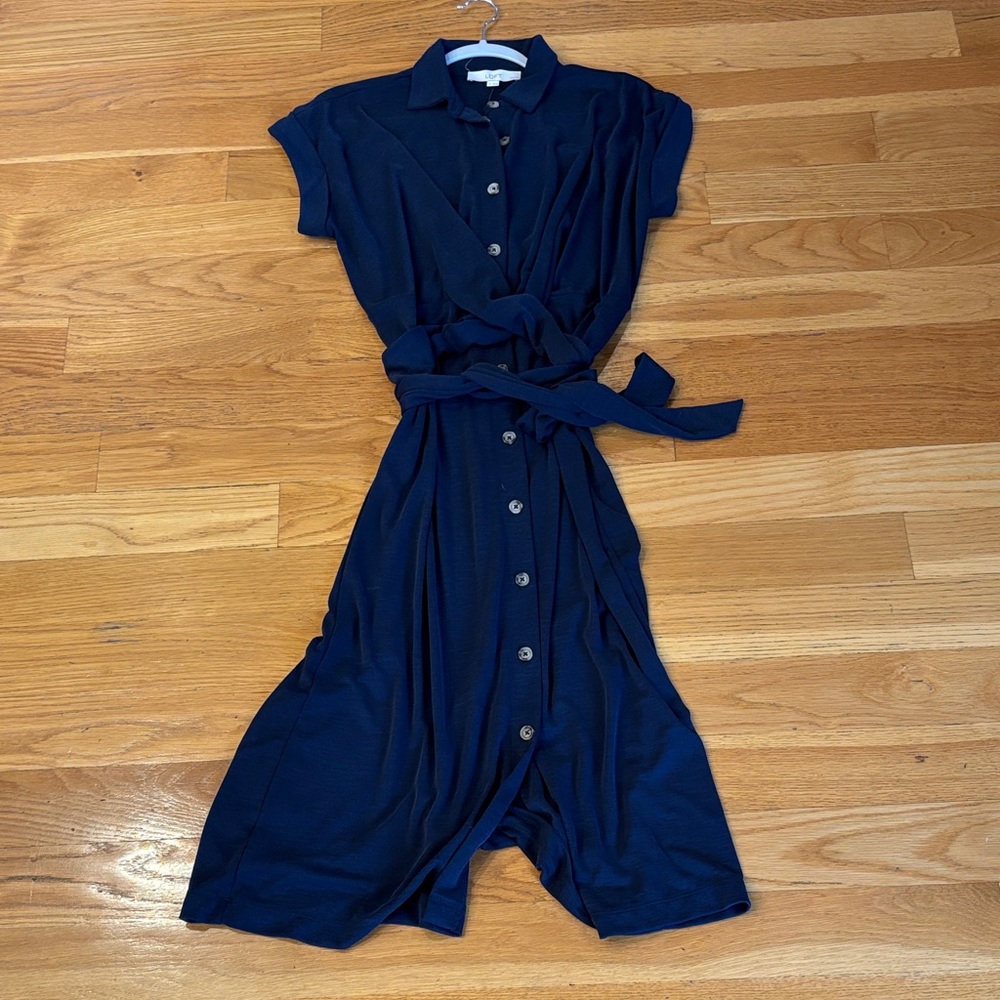 LOFT Navy Button-Up Midi Dress